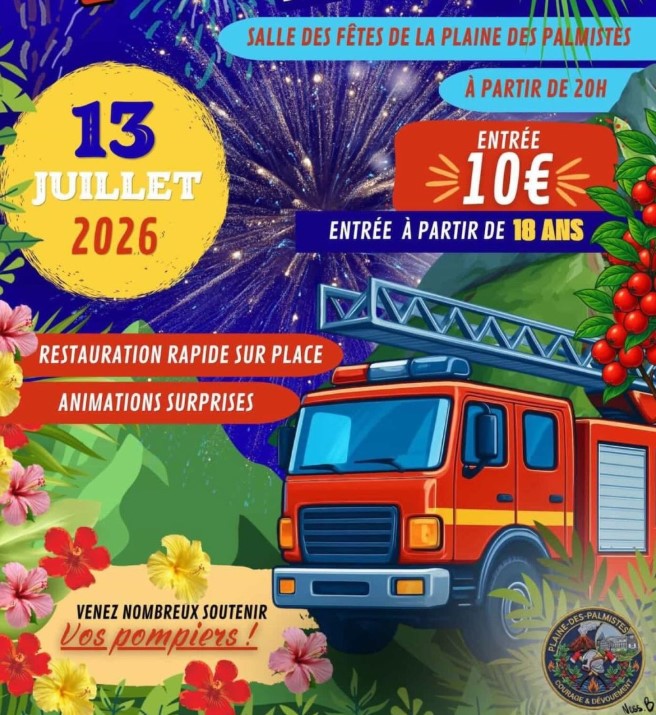 Affiche Bal des pompiers de la plaine-des-palmistes