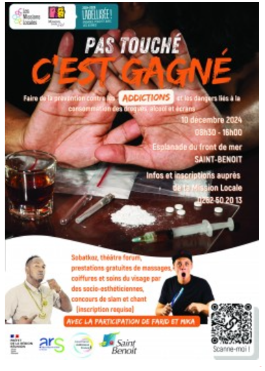 Affiche Pas touché, c'est gagné : Journée de prévention contre les addictions (drogues, alcool, écrans)